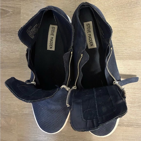 Navy Suede High-Top Sneakers with Double Zippers main image 1